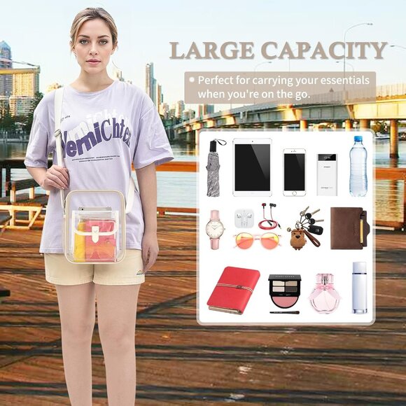 Clear Crossbody Bag for Stadium Events & Concerts - Adjustable Shoulder Strap Pu - Picture 3 of 8